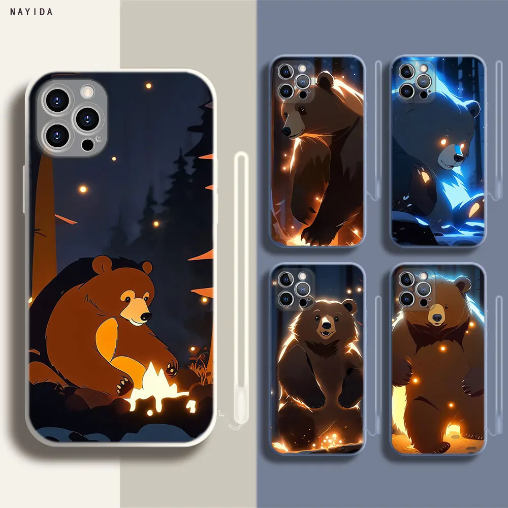 Soft Silicone Phone Case For Apple iPhone 15 14 13 12 11 Pro X XS Max XR Plus Mini Cover Night Bear