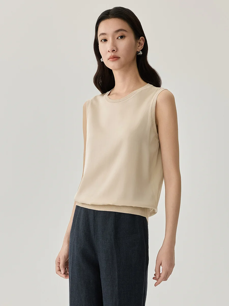 Birdsky, 1PC Women vest tank top sleeveless pullover 19MM 90% real mulberry silk 10% spandex 3 colors. S-1069