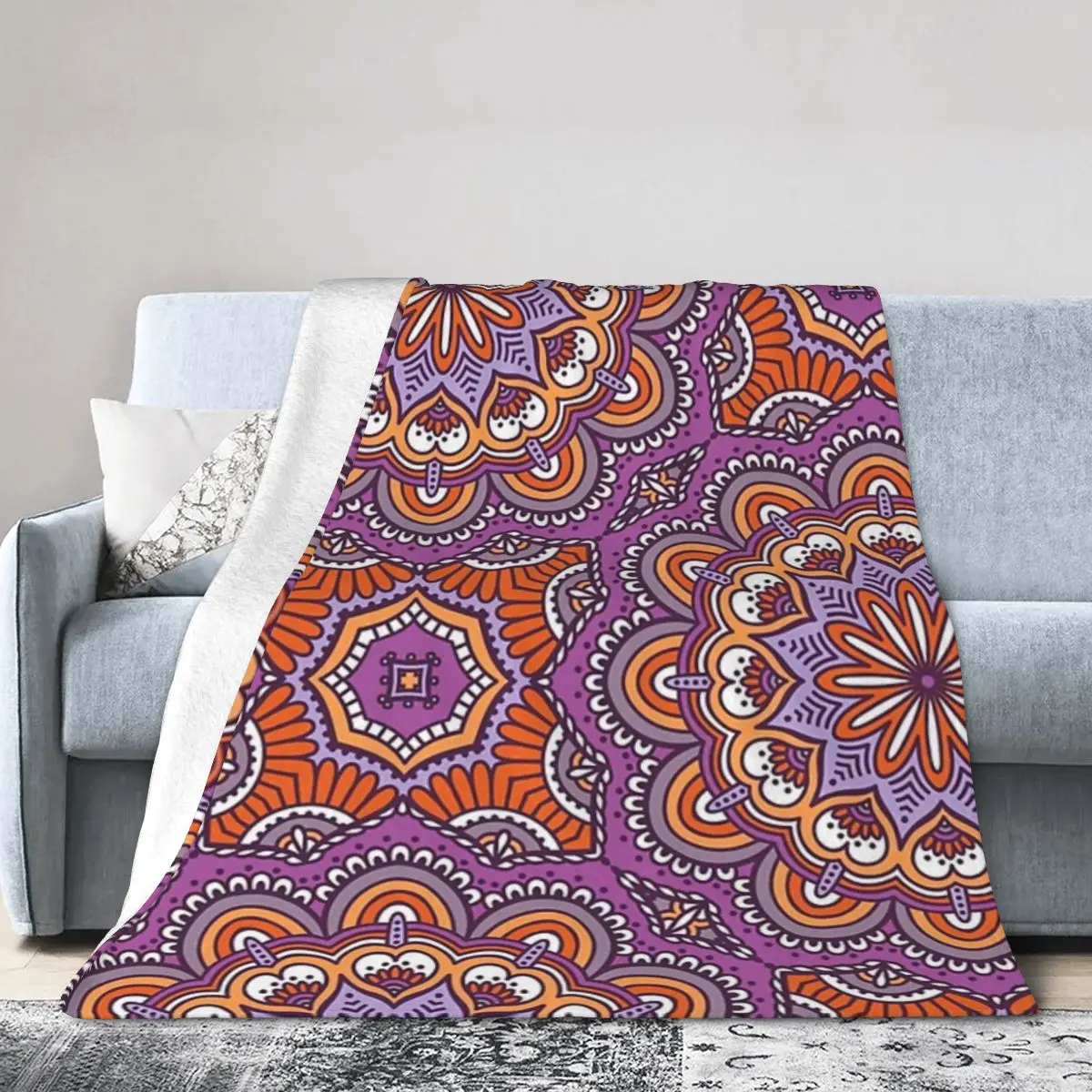 

Indian Mandala Bohemian Blanket Soft Warm Flannel Throw Blanket Plush for Bed Living room Picnic Travel Home Couch