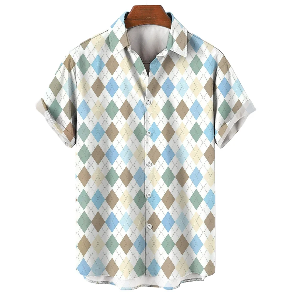 

Мужская клетчатая рубашка с коротким рукавом, футболка с 3d полосатым принтом, новая повседневная социальная очень большая Camisa 2024, мужская одежда, топы