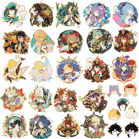 Game Genshin Impact Enamel Pins Anime Wendi Zhongli Keqing Tartaglia Hu Tao Figures Brooches Bag Lapel Pins For Friends Gift