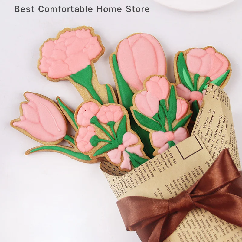 1 Uds. Cortadores de galletas de flores, molde de plástico prensable para galletas de dibujos animados, sello de galletas para confitería, herramientas de pastelería para hornear en la cocina