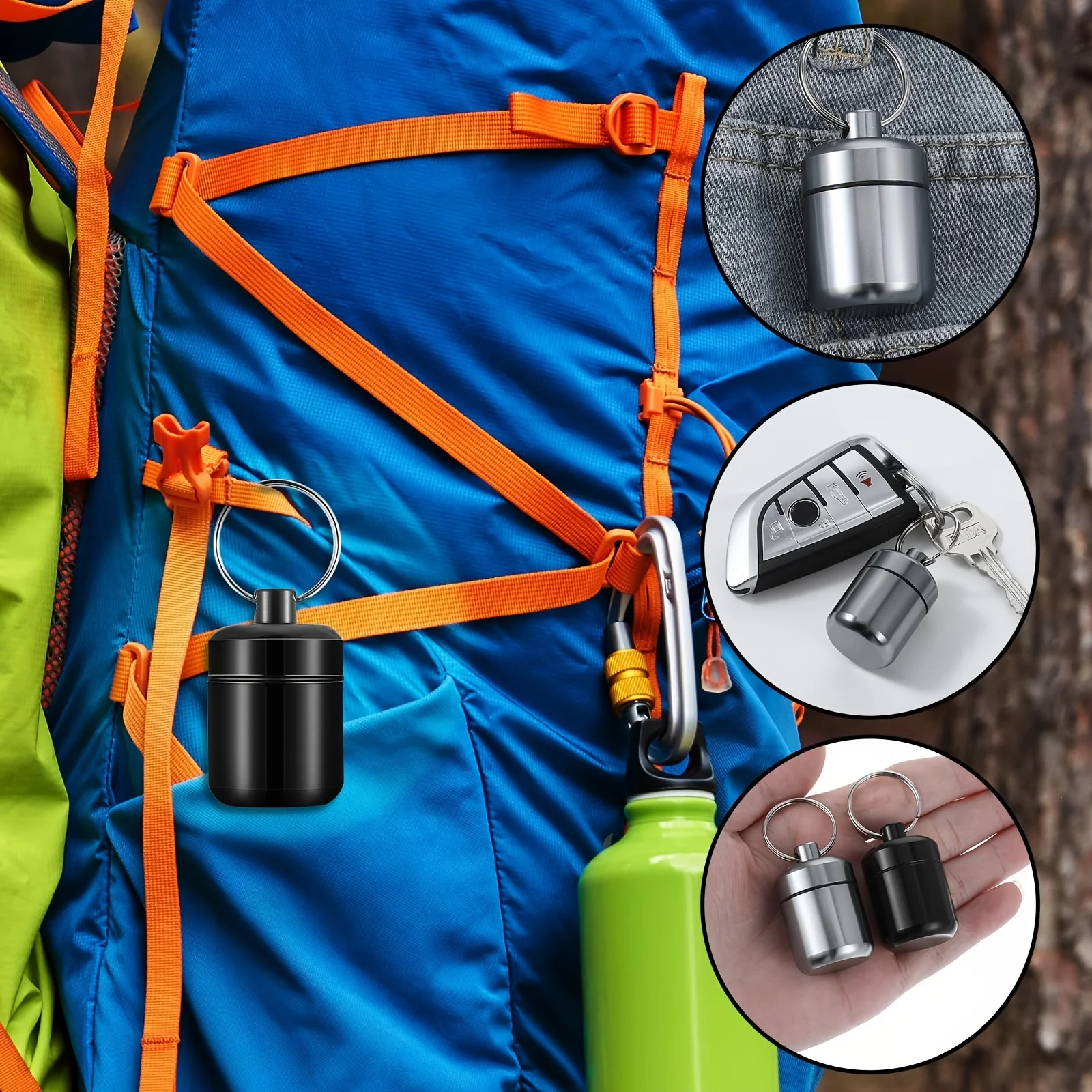 1pcs Sealed Storage Bottle Round Short Aluminum Alloy Earplug Storage Bottle Waterproof Portable Keychain Coin Storage Tool