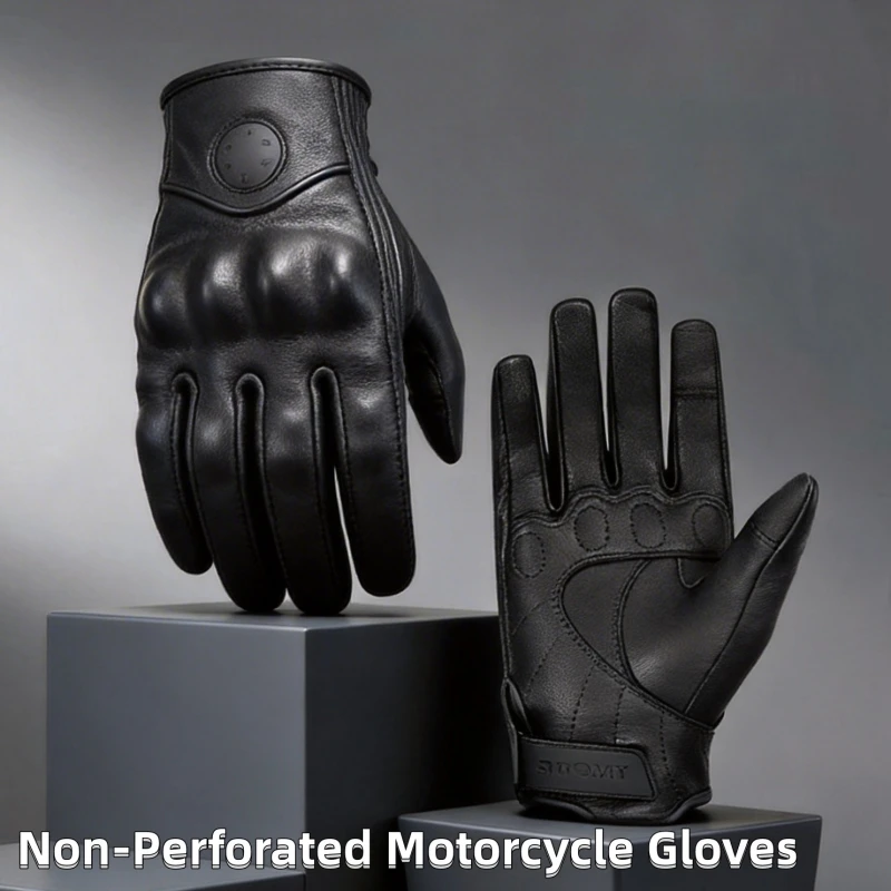 SUOMY Black Yellow Pink Brown Retro Leather Motorcycle Gloves Non-Perforated Hard Protection Touchscreen Riding Gear