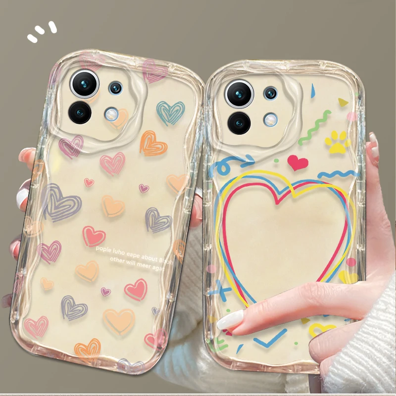 Line Love Heart 3D Clear Case For Xiaomi 14T 13T 12T 13 12 11 11i Lite 5G 10T POCO X5 X6 Pro X3 NFC X4 GT F3 F4 F5 F6 M6 M5S C65