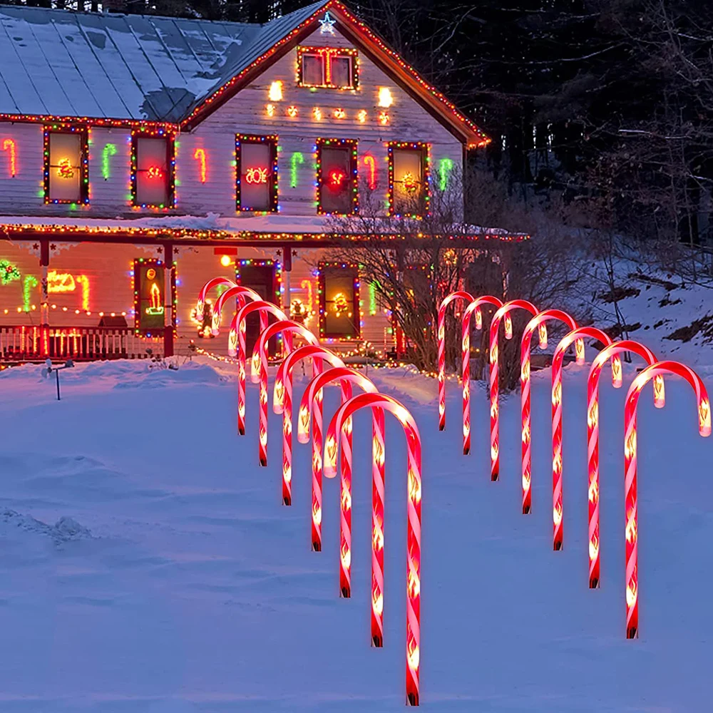 4/5/8/10 LED クリスマスキャンディケインライトバッテリー防水屋外経路マーカーステークスストリングライトガーデンパティオパーティーの装飾