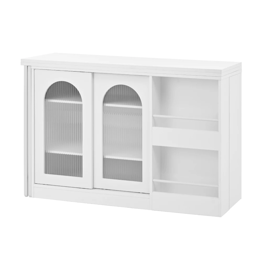 Moderner Bartisch, ausziehbar 360° ° Drehbarer Bartisch mit Stauraum, umkehrbarer Tisch, Sideboard-Bar mit Glastür – Detail 16