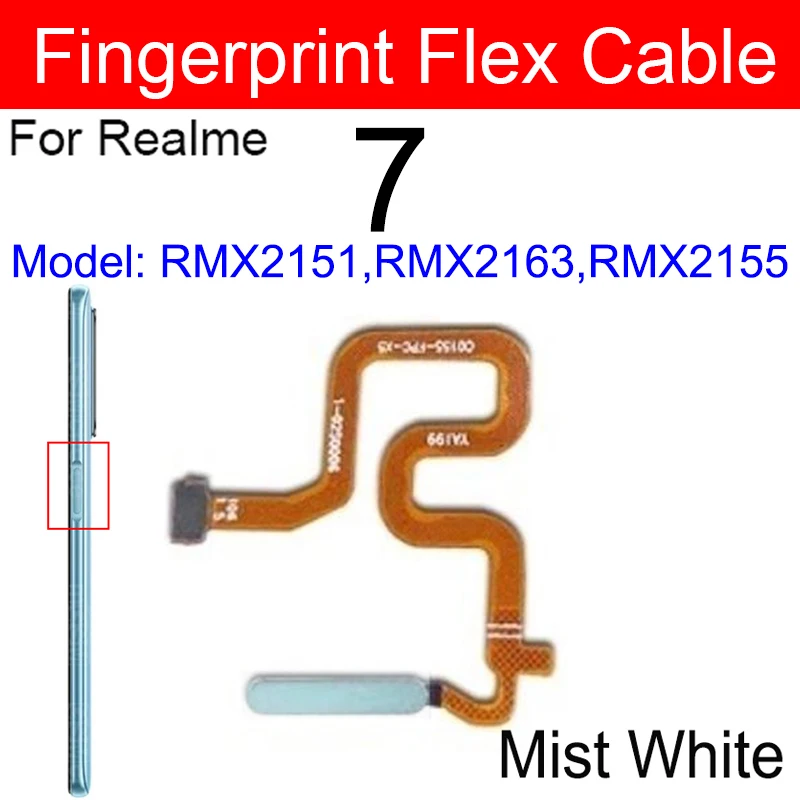 For Realme 7 8 8S 8i 9i 9 Pro Fingerprint Sensor Flex Cable Power Button Sensor Fingerprint Home Touch Sensor Flex Ribbon