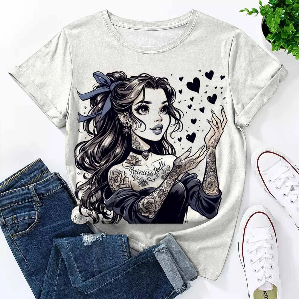 

Cartoon Printed Women T-shirt Disney Princess print Summer Short Sleeve T Shirt Harajuku Casual Round Neck Streetwear Clothing