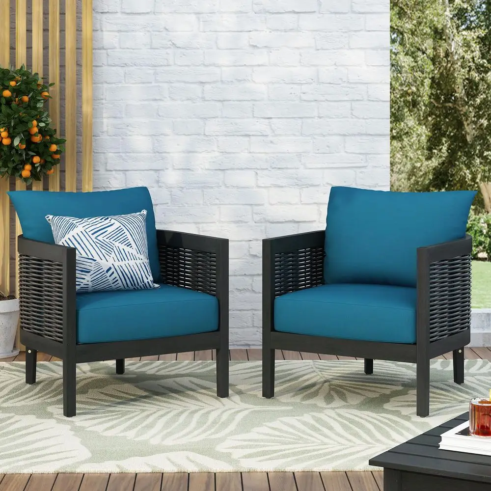 

Set of 2 Outdoor Acacia Wood Wicker Club Chair with Cushion,Patio Furniture Conversation Seat for Backyard Garden
