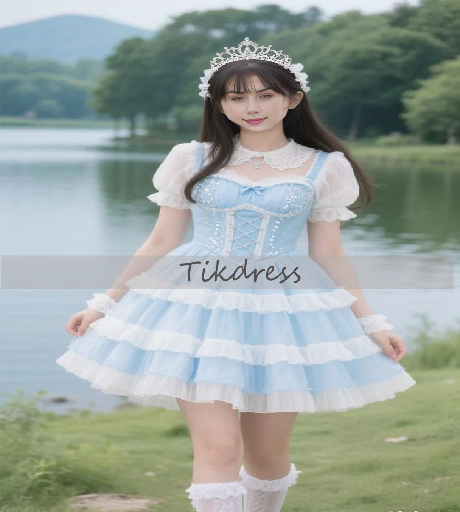 

Sexy Costume Blue Short Prom Dress 2025 Photogragh Lolita Evening Dress Tiered Gilrs Birthday Formal Cocktail DressCustomized