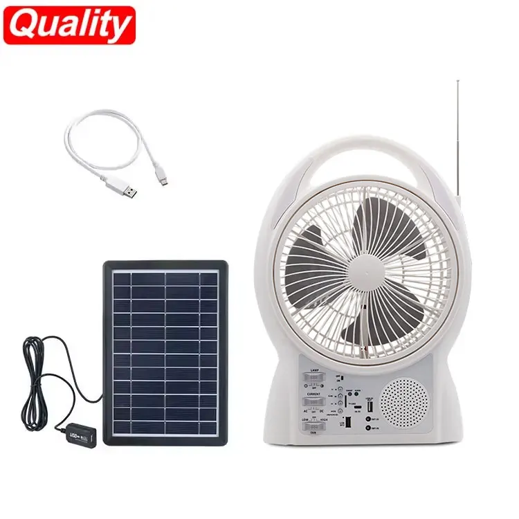 

12 Inches 5800mAH Solar Fan 2 Speeds Electric Charging Table Fan with Bluteeth Speaker LED Light for Bedroom Office Home