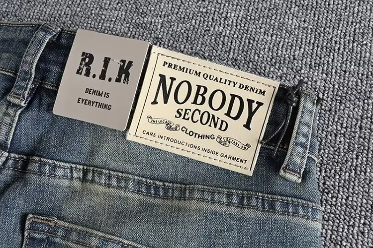 Retro American Waed Blue Jeans Men's Fit Straight Leg Versatile Four Seasons Youth Long Pants ket Patch Casual Denim