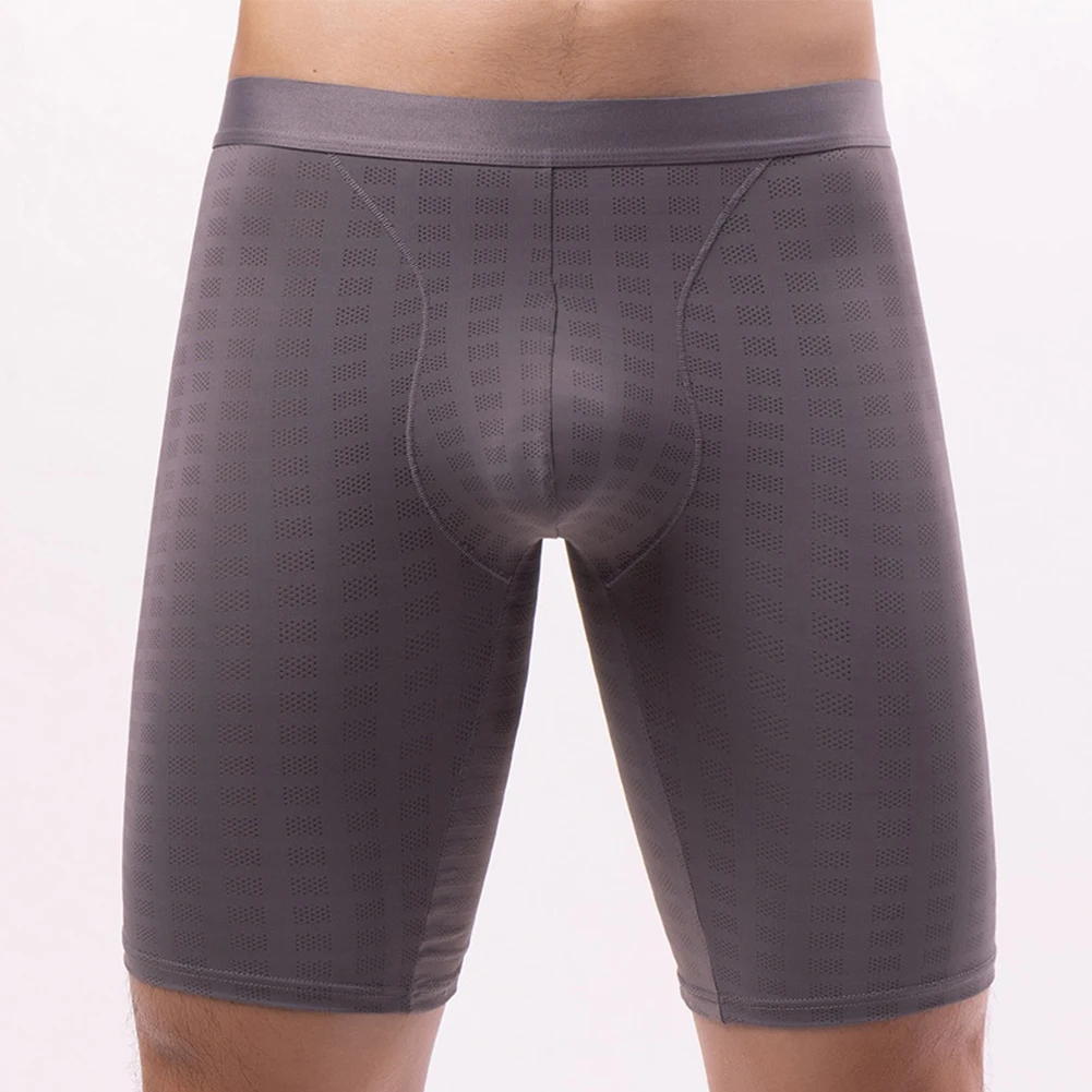 Breathable Men Long Leg Shorts Ice Silk Mesh Underwear Sexy Briefs Underpants Butt Lifting Stretchshorts