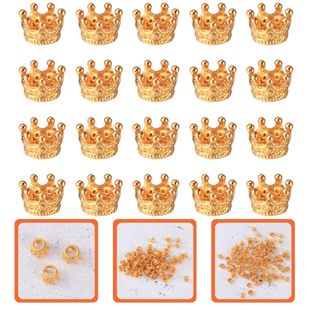 50 Pcs Jewelry Accessories Crown Connector Charms Beads for Making Bulk Mini Hand Chain Spacer Bracelet Crowns Alloy Necklace