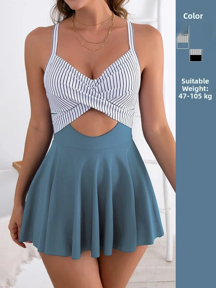 

Sexy Bal Skirt Sle Swimsuit Meat Concealing Slimming Large Size Pink for Young Girls Casual Swimwear