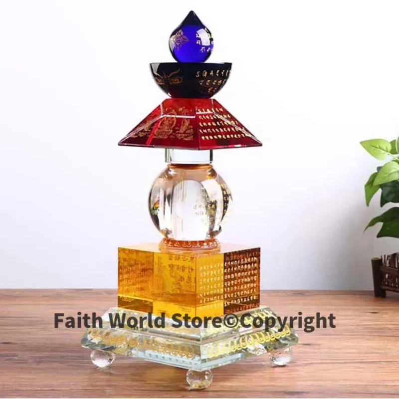 30cm large Buddhist articles efficacious Tantric talisman Tibetan Buddhism color crystal dagoba stupa tower Bodhi pagoda statue