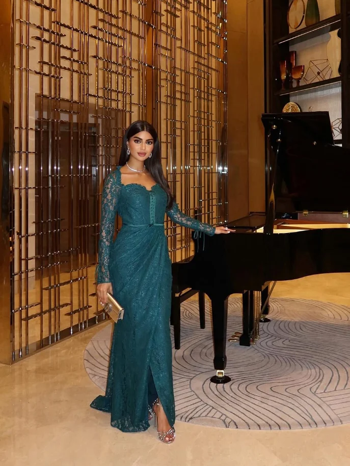 

Бирюзово-синее вечернее платье русалки с длинным рукавом и квадратным вырезом, кружевное платье с рюшами в Саудовской Аравии, гала-платье для выпускного вечера Pastrol Unis на заказ