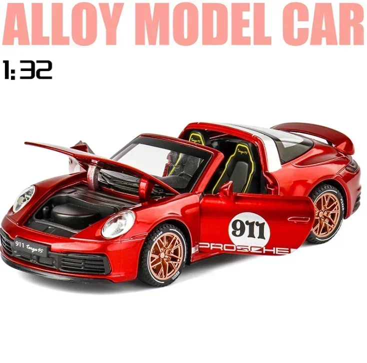 1:32 Porsche 911 Targa 4S Convertible Sports Alloy Car Model Diecast Sound Super Racing Lifting Tail Hot Car For Boy Gifts