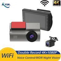 UHD4K+1080P Car DVR Dash Cam WiFi GPS front and rear dual lens Wide angle reverse view Voice control Loop recording