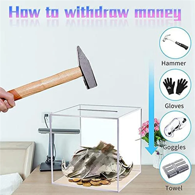 A003 1 조각 아크릴 돈 은행 아크릴 은행 상자 재사용 가능한 투명 돼지 은행 상자 섬세한 돈 은행 18Cm