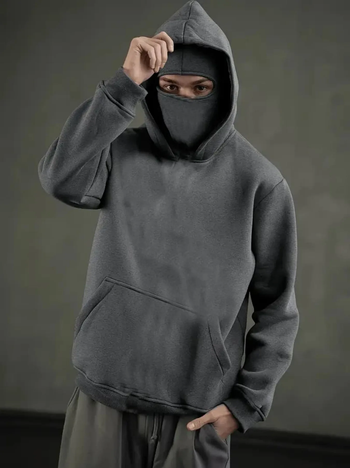 Ninja Mask Long Sleeved Hoodie Men Autumn Streetwear Large Open-forked Hip Hop Mens Sweatshirts Tops Gym Hooded Sudaderas Hombre