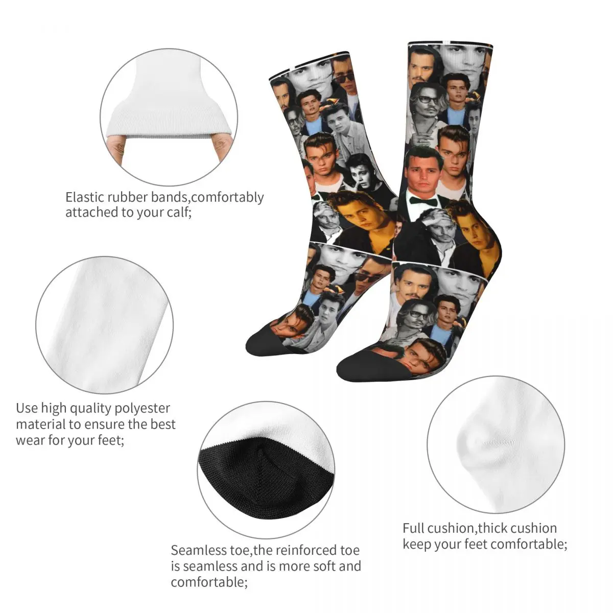 Funny Handsome Johnny Depp Collage Sports Socks Super Soft Crew Socks Christmas Present for Women Men Non-slip