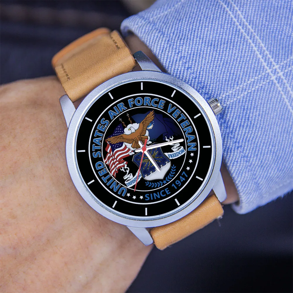 นาฬิกาข้อมือยูนิเซ็กซ์ ขนาด 45/38 มม. ของที่ระลึก อนิเมะ กองทัพอากาศสหรัฐฯ ของขวัญสำหรับทหารผ่านศึก นาฬิกาสีดำ หน้าปัดโลโก้สีโรสโกลด์ ดีไซน์เรียบง่าย
