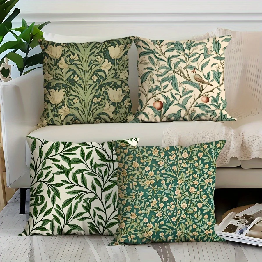 4pcs Vintage Floral Pillow Covers Velvet Polyester Cushion Cases Botanical Garden Decorative Throw Pillows Home Decor