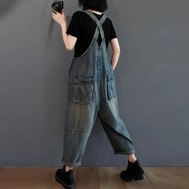 Vintage Denim Overalls Neuankömmling Mode einfachen Stil Jeans Overalls weibliche lose lässige Stram pler Frauen