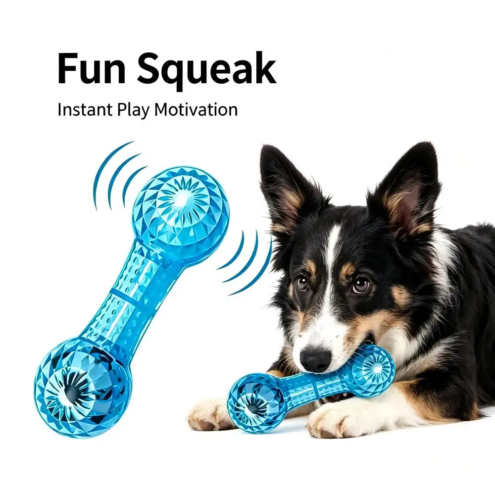 Upgraded Dumbbell-Shaped Pet Toy Sound Producing Chew Resistant Dog Toy Floats in Water Interactive Play with Small Soccer insid