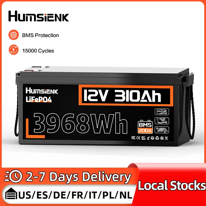 Batería LiFePO4 de 12V, 310Ah, 3968Wh, energía 200A, BMS, 15000 ciclos, A + celdas para RV, barco, energía Solar, fuera de la red, Motor de arrastre