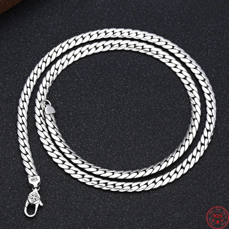 

S925 Sterling Silver Necklaces for Men New Fashion Ancient Vajra Pestle Buckle 5mm Flat Snake-chain Punk Jewelry Wholesale