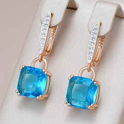 Kinel Hot Square Blue Natural Zircon Dangle Earrings for Women 585 Rose Gold Silver Color Mix High Quality Daily Fine Jewelry
