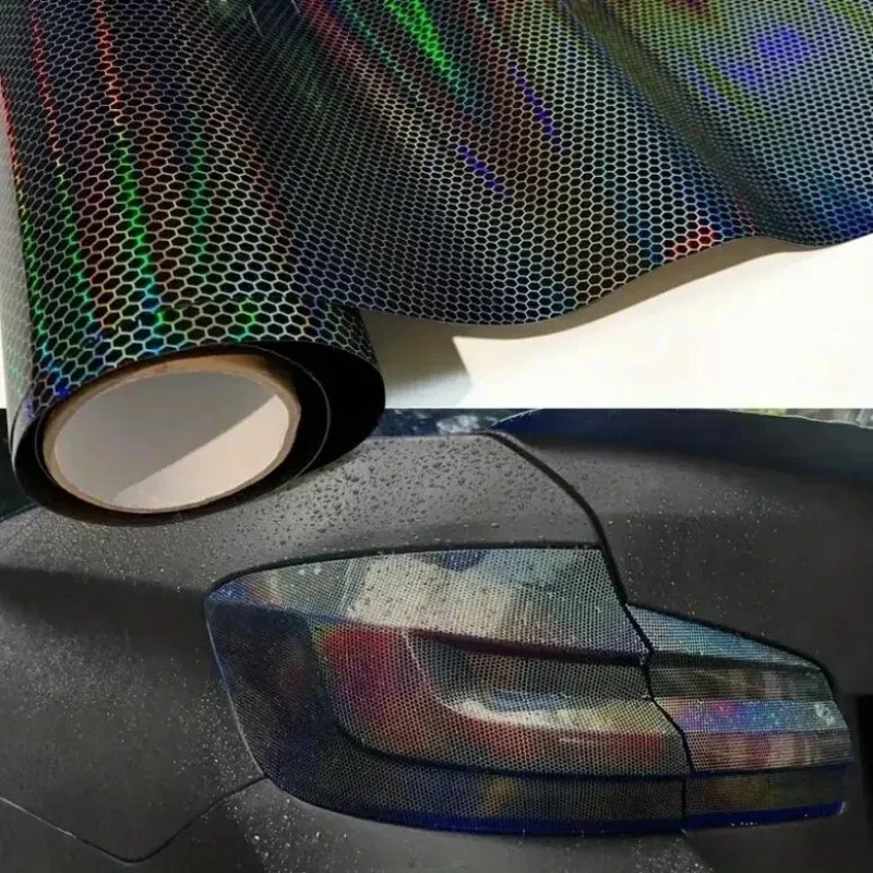 Car Motorcycle Vinyl Wrap Foil Laser Honeycomb Headlight Taillight Tint Film Modify Color Changing Stickers Car Styling