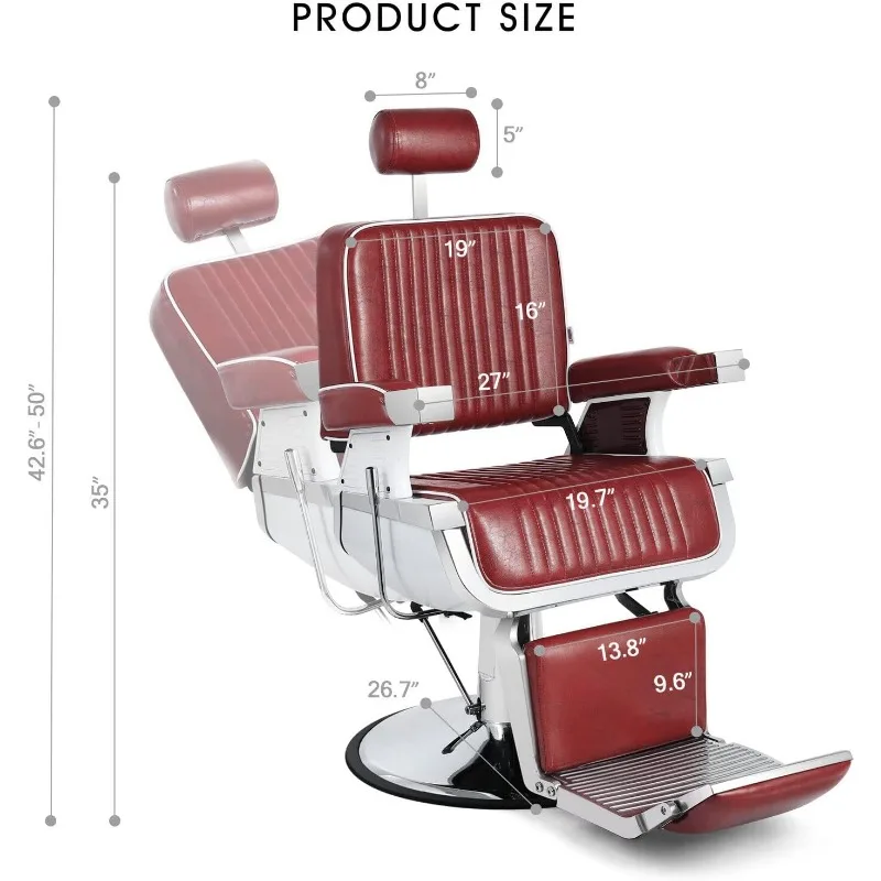 Duty Hydraulic Recline Barber Chair Salon Chair Barber Chairs for Hair Stylist Tattoo Chair Barber Salon Equipment (Red)