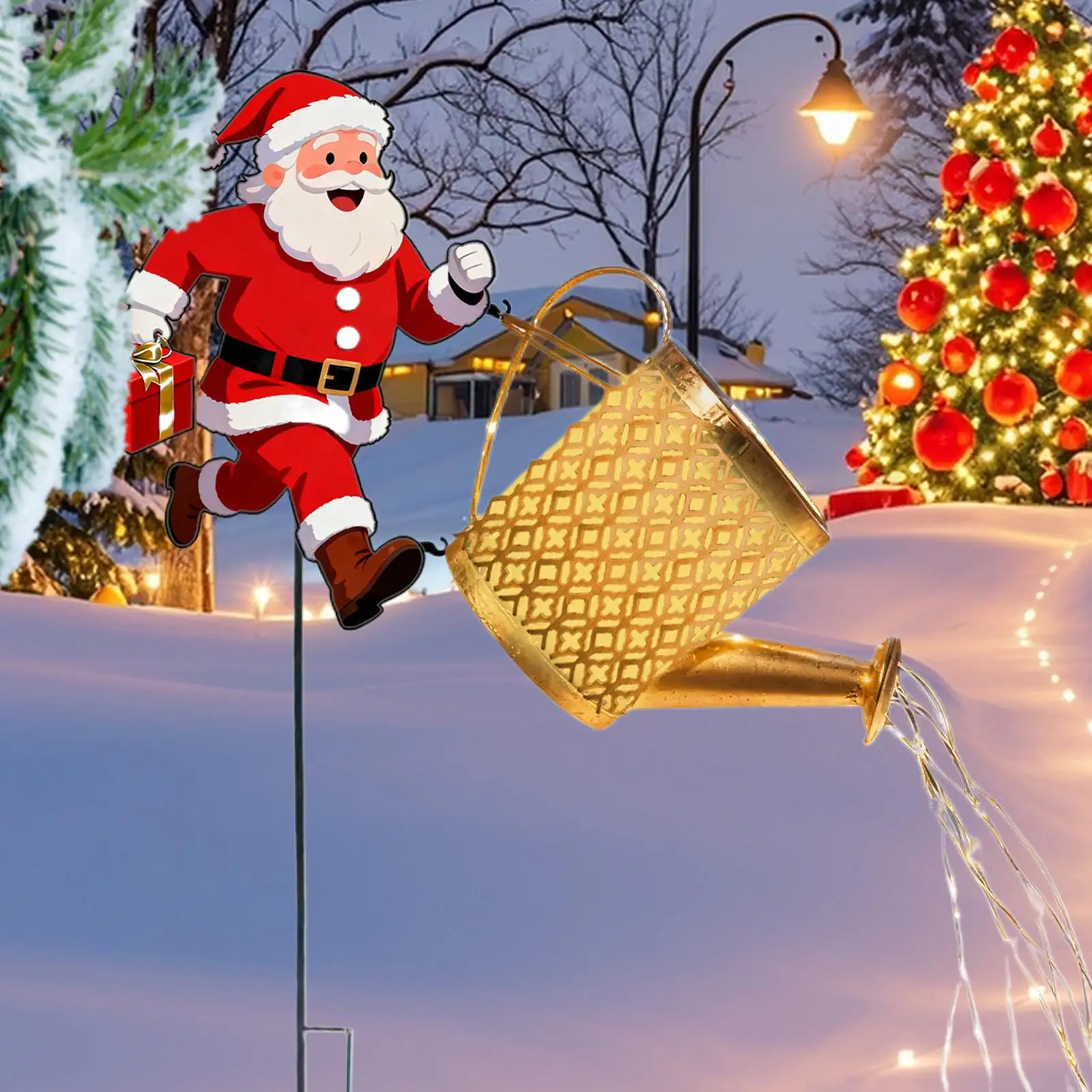 Solar Watering Can Lights Retro Santa Decoration Waterproof Metal Stake Solar-Powered Christmas Ground Lamp For Garden Yard Lawn