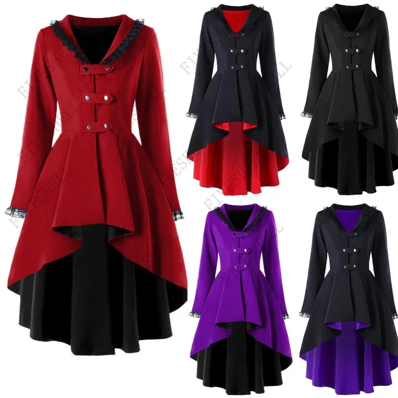 Didi 211 feminino vintage gótico cosplay traje vestido de renda retalhos fraque bandagem medieval vitoriano botão outwear irregular r