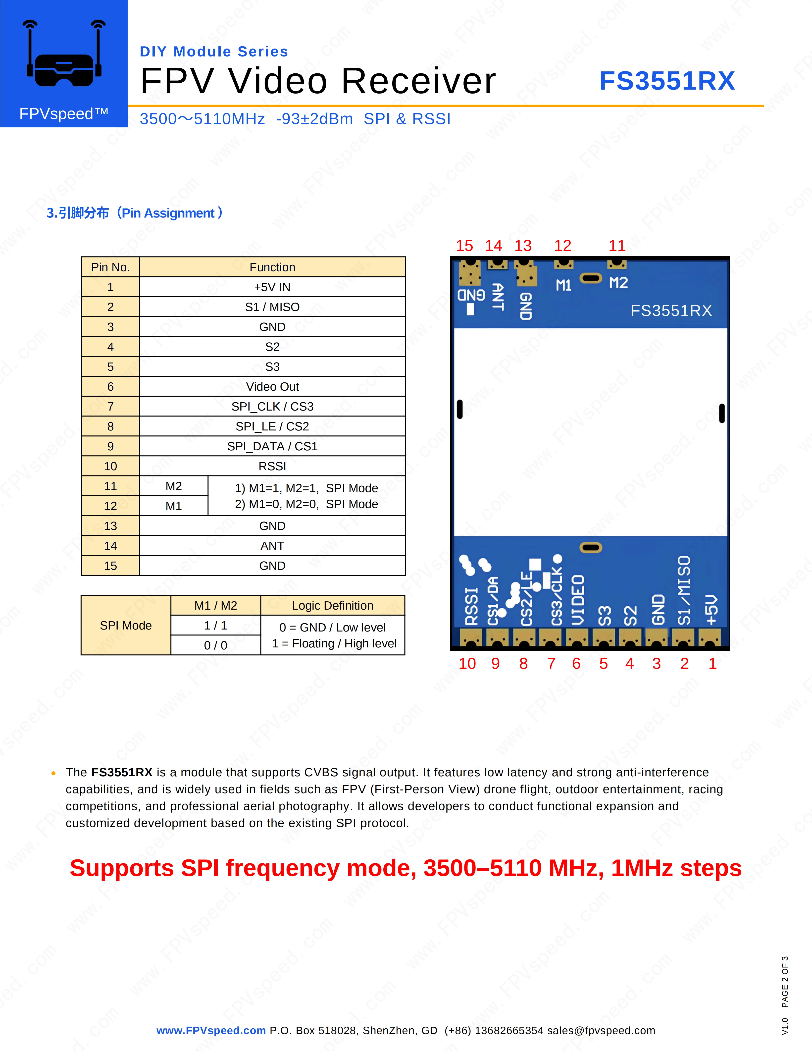 FS3551RX 3500-5110MHz SPI RSSI 4.5G 5G 4.8GHz VRX FPVspeed Drahtloses Videoempfängermodul – Detail 2