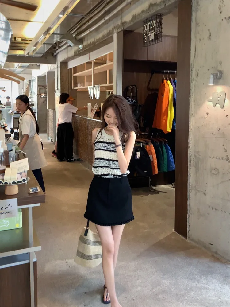 

Черная плиссированная юбка А-силуэта с высокой талией из полиэстера для женщин, весна-лето, деловой повседневный стиль, корейская мода, однотонная