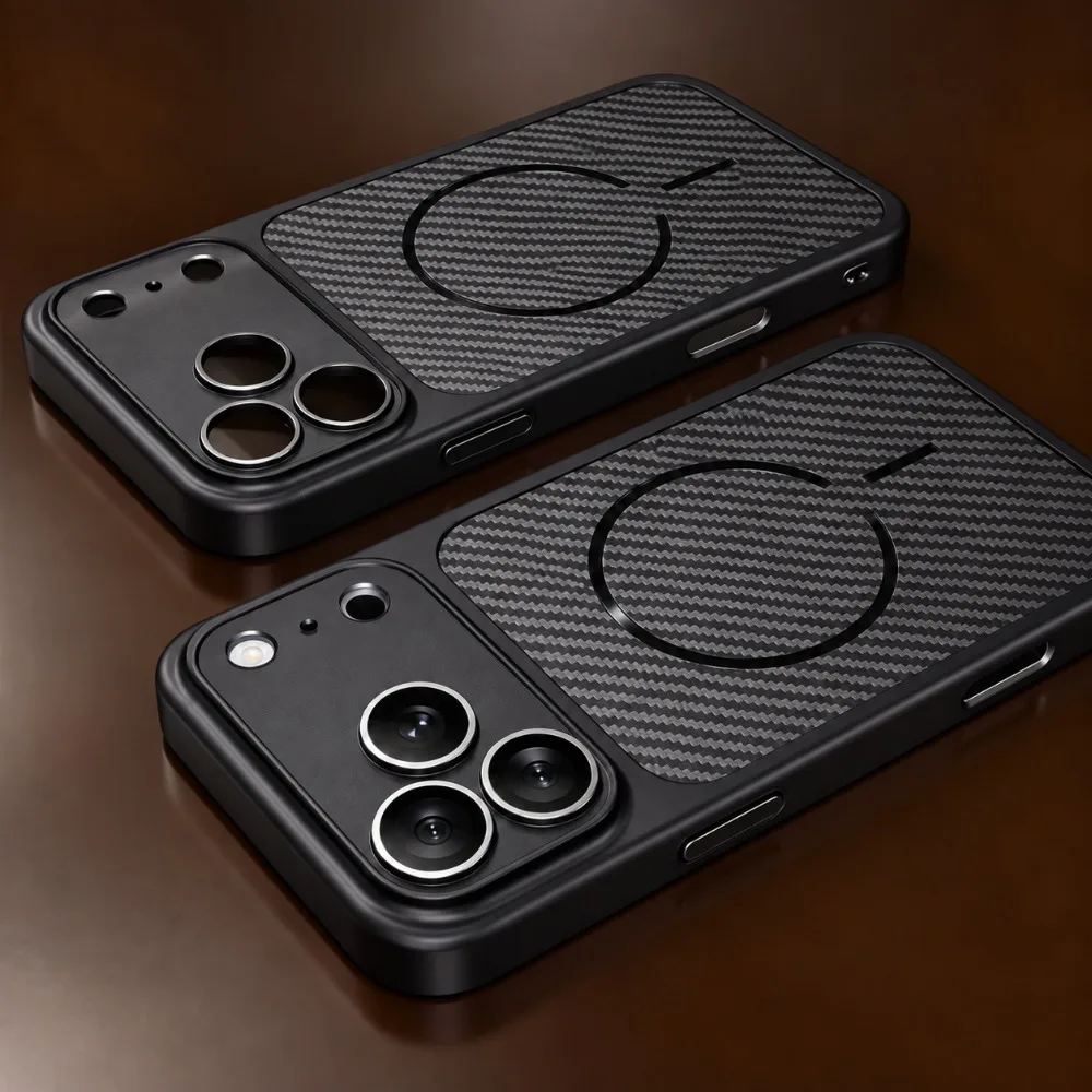 Luxury Carbon Fiber Texture Design Magnetic Phone Case For iPhone 18 Pro Max 17 16 15 14 13 12 11 Pro Max Wireless Charge Cover