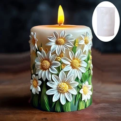 DIY Chrysanthemum flower relief cylindrical candle silicone mold flower bouquet relief resin mould blooming flower gypsum molds