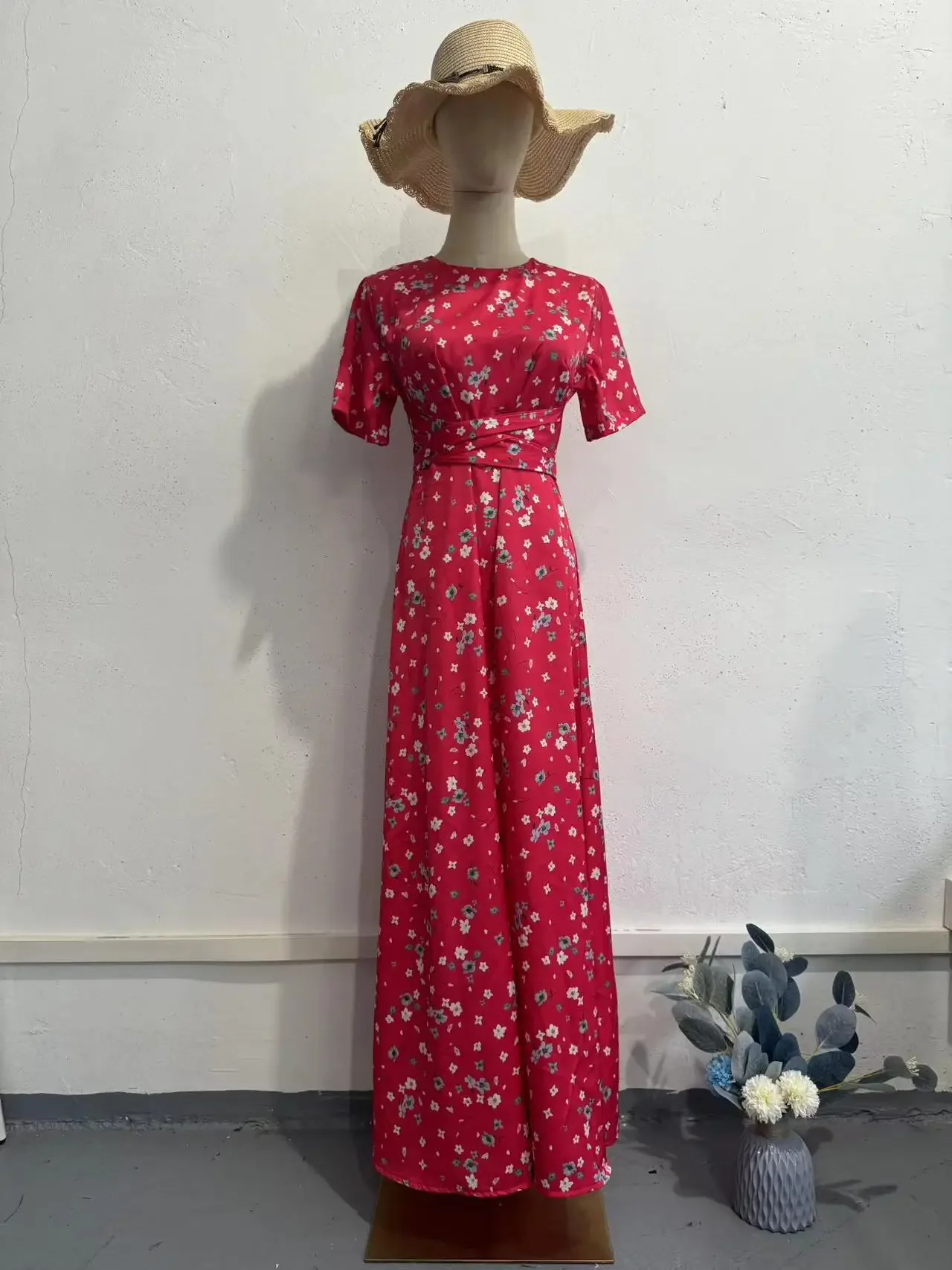 Herbst Frauen Fünf Viertel Hülse Gedruckt Französisch Temperament Oansatz Lange Kleid Sommer Chic Street Lady Outfit