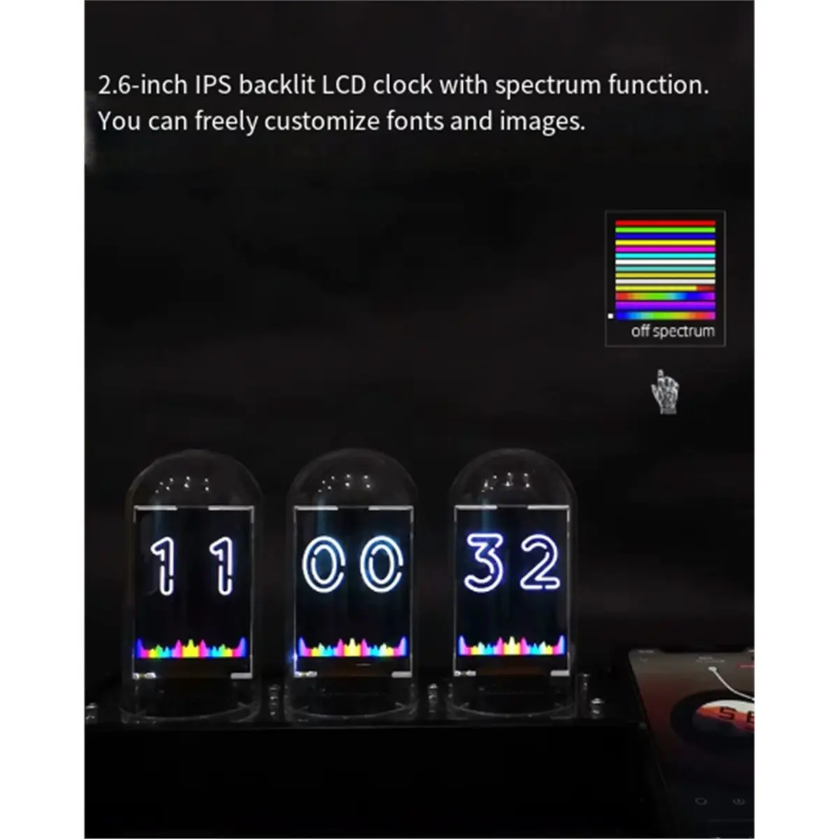 A41T 2.6-Inch Analog Nixie Tube WiFi Clock Music Spectrum Night Lights Home/Office Decor Retro RGB Glow Tube Clock
