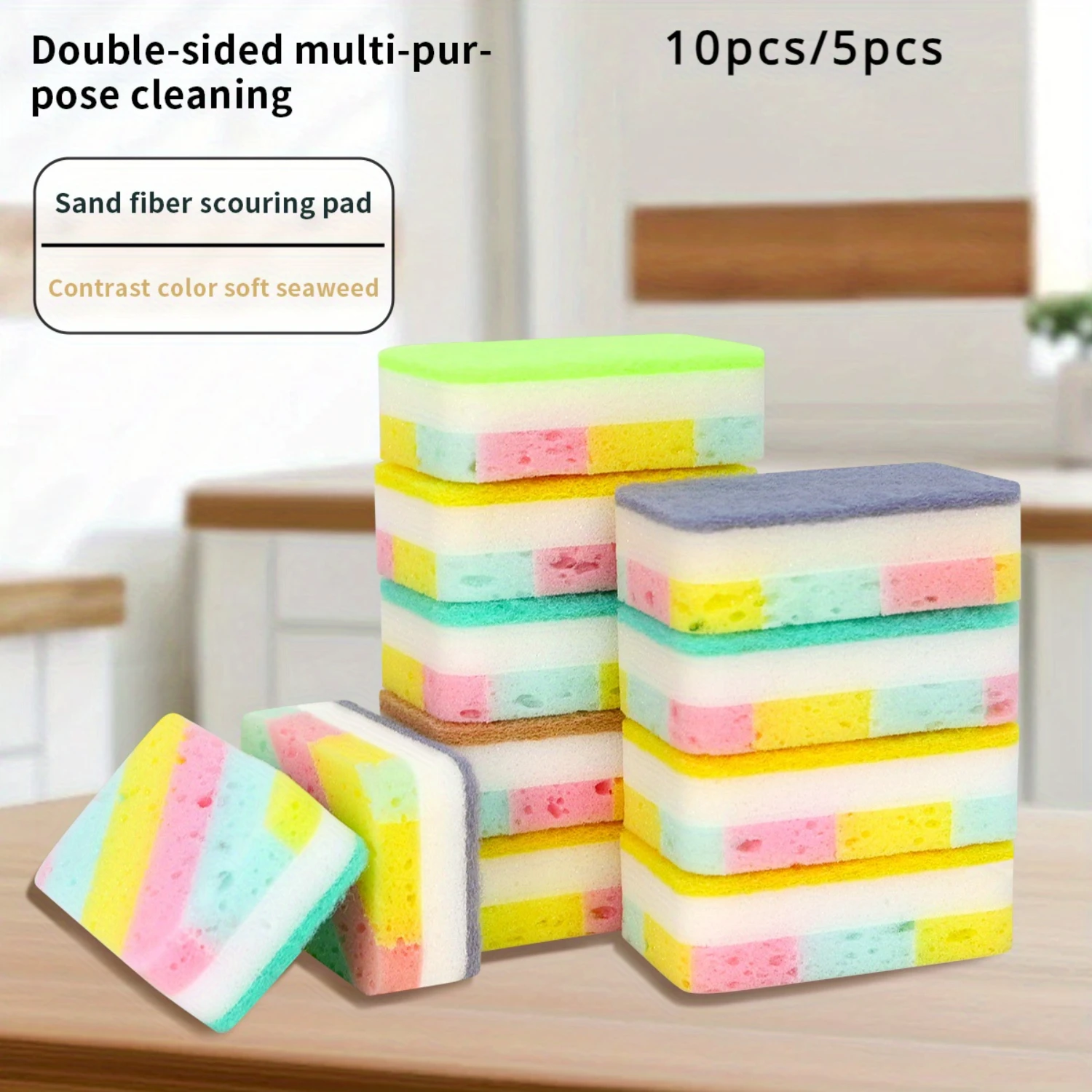 Magic Cleaning Sponge Set - 5/10Pcs, Double-Sided, Scratch-Resistant, Super Absorbent For  & Bathroom - Assorted Colors