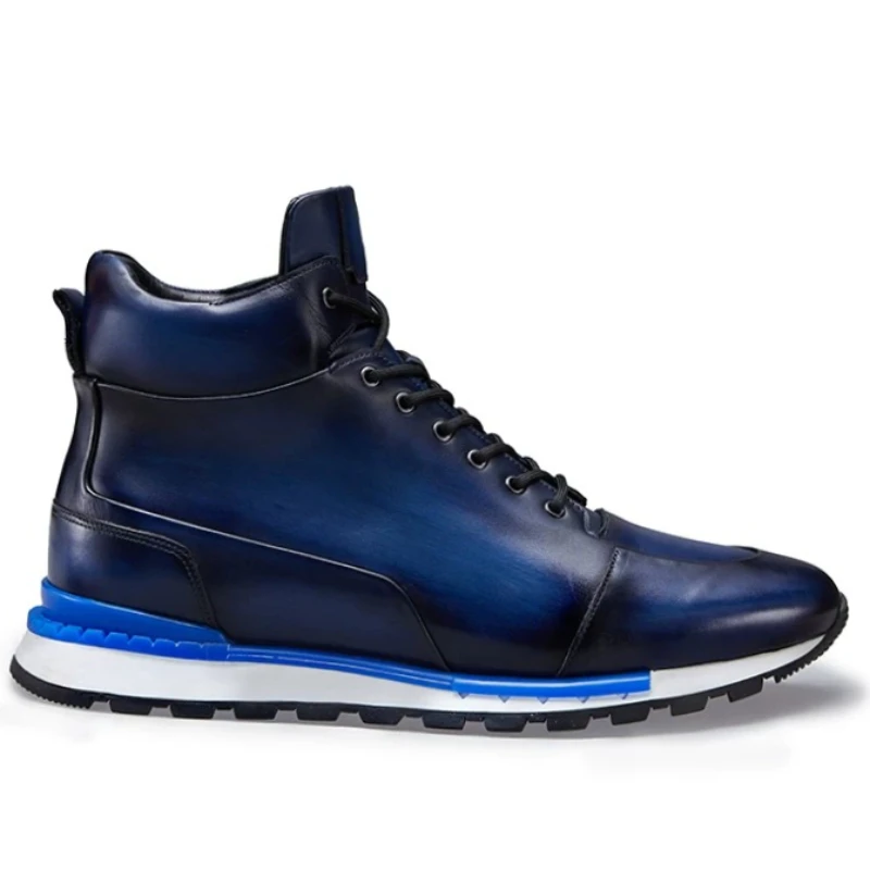 British High-top Boots Shoes for Men's Retro Thick Soled Height Increasing Shoes Lightweight Breathable Leather Thick-sole Shoes