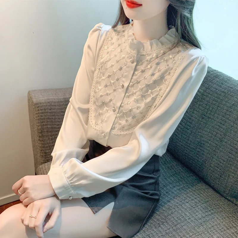 

Blusas Mujer De Moda 2023 White Blouse Shirt Long Sleeve Chiffon Blouse Women Tops Shirts