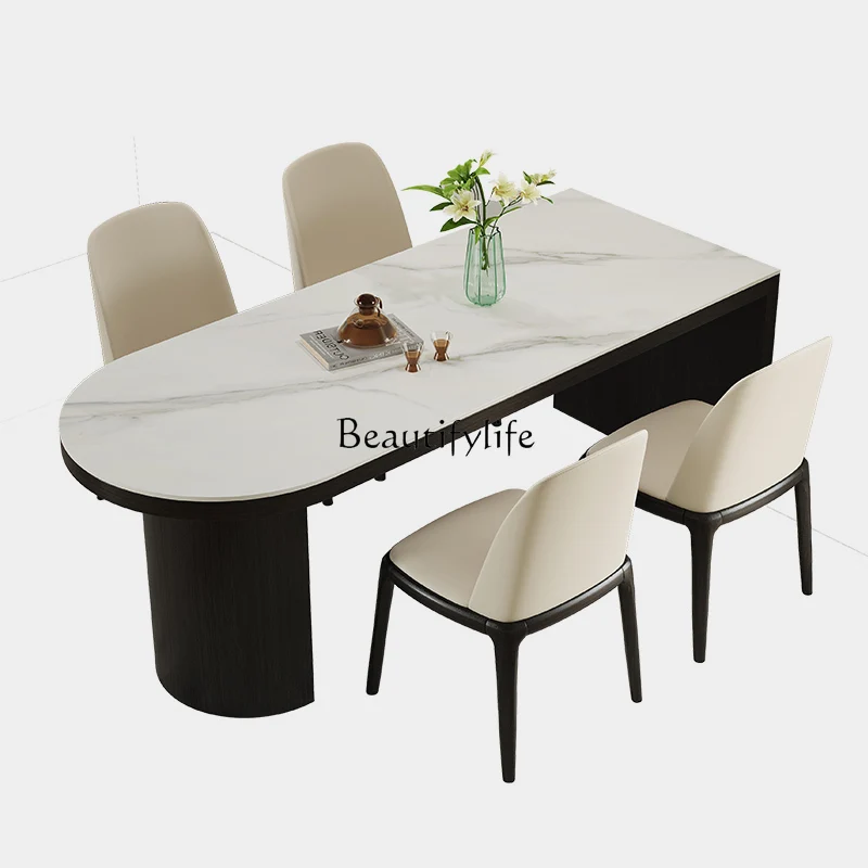 

Black slate dining table household small apartment modern simple French solid wood