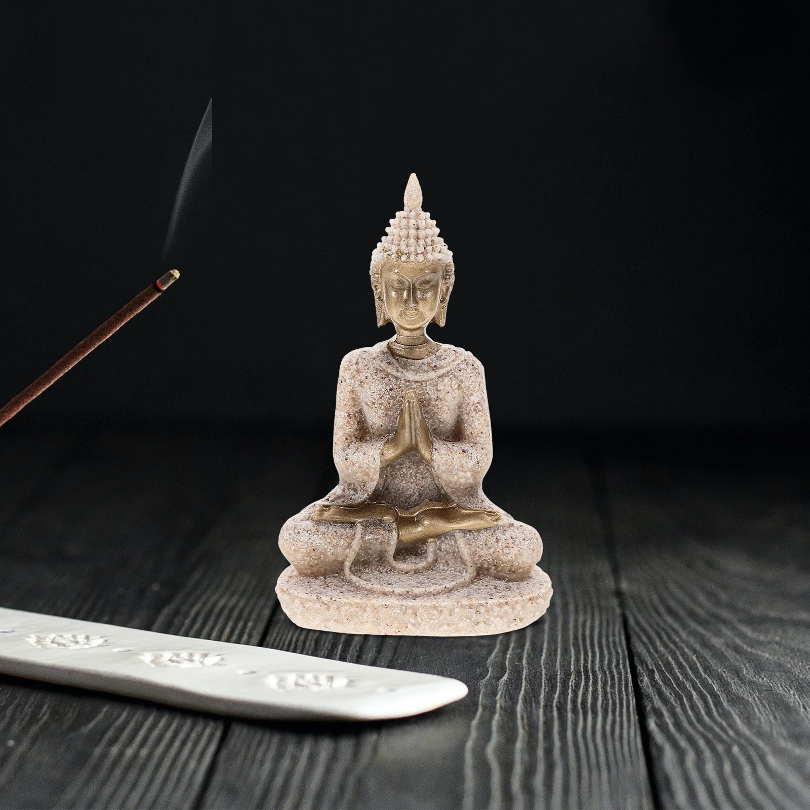 

Small Buddha Statue Desktop Decor Retro Resin Craft for Home Office Temple Indoor Zen Decoration Exquisite Buddha Sculpture