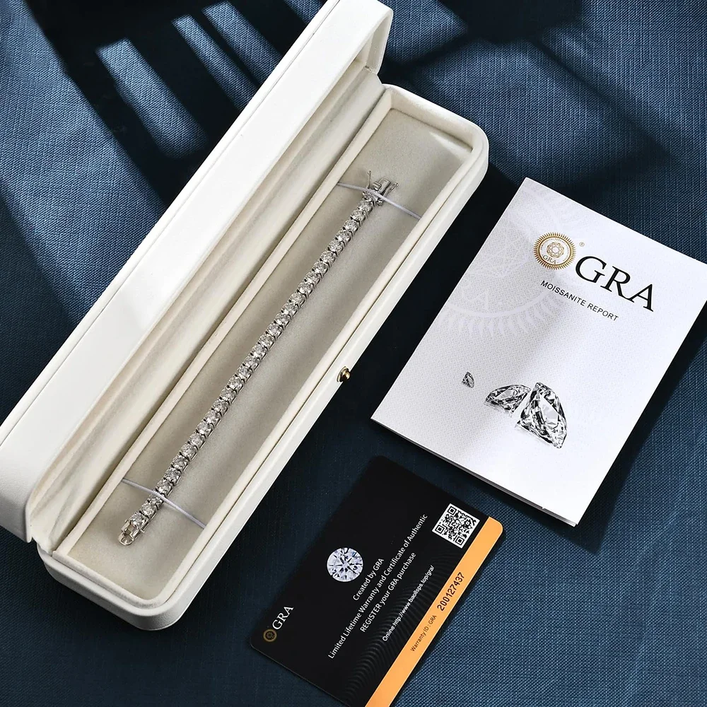 Pulseras de tenis de moissanita de 3mm y 4mm para mujeres y hombres, pulsera de oro blanco chapada en plata con diamantes brillantes GRA S925, joyería de boda